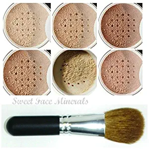 XXL KIT with BRUSH (WARM-Neutral Shade- Most Popular) Full Size Mineral Makeup Set Bare Face Powder Matte Foundation Cover