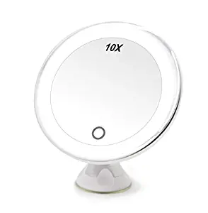 Led 10X Magnifying lighted makeup mirror, Magnified Mirror with lights Dimmable Daylight 360° Locking Suction, Cordless Portable Light up Mirrors 10x magnification Tabletop Bathroom Shower Travel
