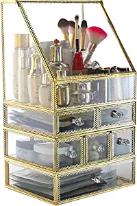 PENGKE X-Large Gold Makeup Organizers,Dust Proof Cosmetic and Jewelry Storage Case with 5 Drawers,10.5"x8.1"x18.9",Pack of 1