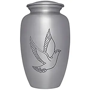 Liliane Memorials Silver Funeral Urn Cremation Urn for Human Ashes - Hand Made in Aluminum - Suitable for Cemetery Burial or Niche - Large Size fits Remains of Adults up to 200 lbs- Colomba Model