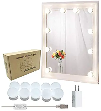 ROYFACC Vanity Mirror Light Kit for Makeup Hollywood Style with 10 LED Mirror Lights Bulbs, Brightness Dimmable, US Plug, Mirror Not Include