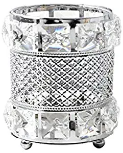 CY craft Silver Makeup Brush Holder Organizer,Handcrafted Vintage Cosmetics Brushes Eyebrow Pencil Pen Cup Collection, Crystal Flower Vase Desk Dresser Decoration and Storage,4.7 x 4 Inch