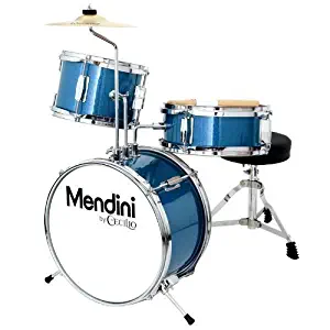 Mendini by Cecilio 13 inch 3-Piece Kids/Junior Drum Set with Throne, Cymbal, Pedal & Drumsticks, Metallic Blue, MJDS-1-BL
