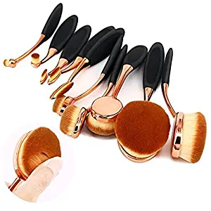 Messon 10pcs New Style Oval Toothbrush Makeup Tool Plating Rose Golden Makeup Brush Set Foundation Contour Cream Powder Blush Eyeliner Cosmetics Tool