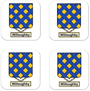 Willoughby Family Crest Square Coasters Coat of Arms Coasters - Set of 4