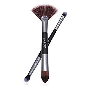 2 Pcs Makeup Brush Double Sided Professional Double Ended Makeup Brushes Good Makeup Brushes Kit Premium Foundation Brush,Eye Shadow Brush,Eye Makeup Brush Cruelty Free(Black)