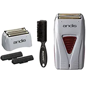 Andis Cordless Men’s Long Lasting Lithium Battery Titanium Foil Shaver with Bonus Replacement Foil Assembly and Inner Cutters with a BeauWis Brush