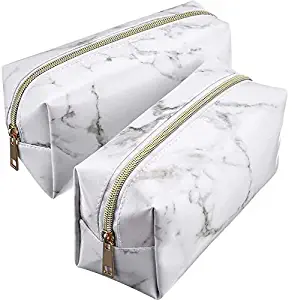 2 Pieces Cosmetic Toiletry Makeup Bag Pouch Gold Zipper Storage Bag Marble Pattern Portable Makeup Brushes Bag