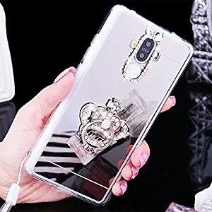 Huawei Honor 6X Case,[Glitter TPU Case] ikasus Crystal Rhinestone Bling Diamond Glitter Rubber Mirror Makeup Case Ring Stand Holder TPU Mirror Protective Case Cover for Huawei Honor 6X,Silver Crown