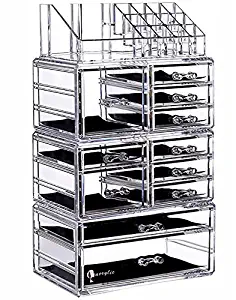Cq acrylic Large 9 Tier Clear Acrylic Makeup Organizer Cosmetic Storage Cube Case with 11 Drawers-4 Piece Set