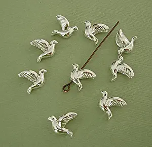 BeadsTreasure 20 Pcs- Dove Bird Bead Charm Pendant Silver Plated Brass for Jewelry Making.