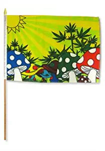 ALBATROS 12 inch x 18 inch (Pack of 3) Trippy Weed Mushrooms Stick Flag with Wood Staff for Home and Parades, Official Party, All Weather Indoors Outdoors