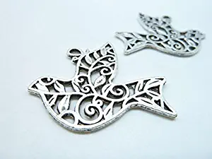 10pcs 29x36mm Antique Silver Lovely Filigree Dove Bird Charm Pendant C4341