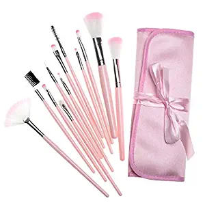 Wemet Makeup Brushes 12pcs Makeup Brush Set Face Eye Shadow Eyeliner Foundation Brush Powder Liquid Cream Cosmetics Blending Brush Tool Make Up Brushes Kit With Travel Bag (Pink)