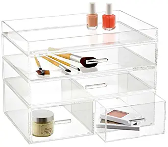 OnDisplay 4 Tier London Acrylic Cosmetic/Makeup Organizer, Clear