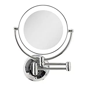 Zadro Cordless Dual LED Lighted Round Wall Mount Make Up Mirror with 1X & 5X magnification in Chrome Finish