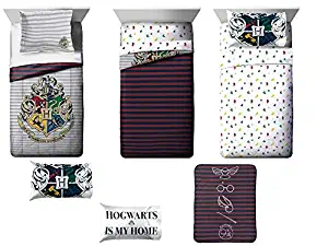 Jay Franco & Sons Harry Potter Hogwarts Crest Full Bedding Ensemble - Includes Comforter, sham, Flat Sheet, Fitted Sheet, 2 Pillowcases, and Throw