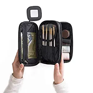 WUHUA Portable Makeup Bag, Double Layer Cosmetic/Toiletry Brush Bag for Women, with Mirror Travel/Train Kit Organizer, Professional Makeup Pouch Purse for Travel Home