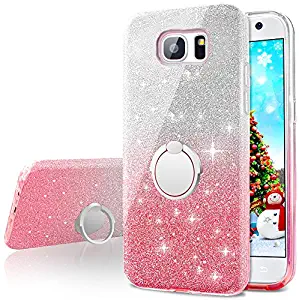 Galaxy S7 Case,Silverback Girls Bling Glitter Sparkle Cute Phone Case with 360 Rotating Ring Stand, Soft TPU Outer Cover + Hard PC Inner Shell Skin for Samsung Galaxy S7 -Pink