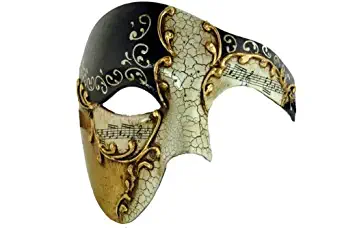 Kayso Black Phantom Mask Black Musical Half Face Venetian Masquerade Mask Phantom Design for Men