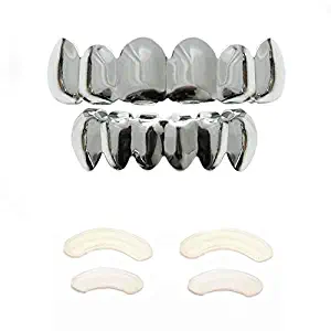 TSANLY Gold Grillz 6 Teeth Mouth 24K Plated Gold Top & Bottom Grills Caps Set for Son + Extra Molding Bars + Microfiber Cloth