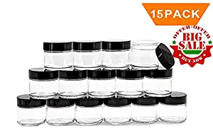 Encheng 15Pack of 2 oz Clear Round Glass Jars, with Inner Liners and Lids, Empty Cosmetic Containers,Cream jars …