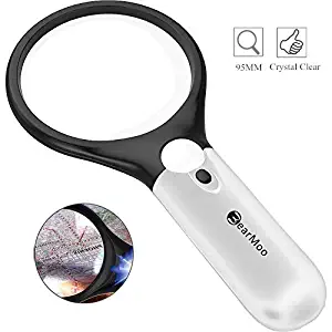 Magnifying Glass, BearMoo 3X 45X Handheld Reading Magnifier Glass with 3 LED Lights for Reading/Maps/Watch Repair/Newspaper/Jewelry Loupes/Ins (White+Black)