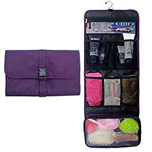 Travel Hanging Toiletry Bag Travel Kit Organizer Cosmetic Makeup Waterproof Wash Bag for Women Girls Travel Case for Bathroom Shower (Purple)
