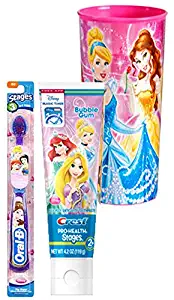 Disney Princess Soft Manual Toothbrush & Crest Disney Princess Bubble Gum Toothpaste 4.2 Oz Plus Bonus Princess Mouth Was Rinse Cup!