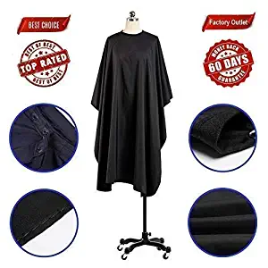 Coobi Professional Hair Salon Nylon Cape Barber Cape with Snap Closure- 62" x 50" Black