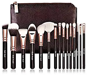 Doit Avoir Professional 15 pcs Goat Hair Makeup Brush Sets - Wooden Handle, Natural Super Soft Goat Hair Makeup Brushes (Gold)