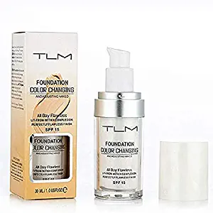 TLM Colour Changing Foundation,Concealer Cover Cream, TLM Flawless Colour Changing Warm Skin Tone Face Makeup Liquid Foundation Makeup Base Nude Face Moisturizing (1 Pack)