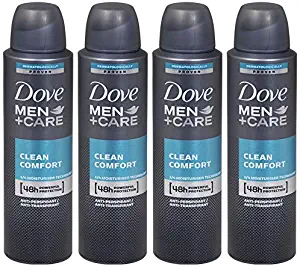 Dove Men + Care Clean Comfort Spray Deodorant & Antiperspirant 150ml / 5.07 Ounce,(4 Pack)