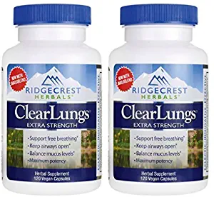 Ridgecrest Herbals ClearLungs Extra Strength (Pack of 2) with Chinese Asparagus Root, White Mulberry Root Bark, and Availablend® Bioavailability Complex, 120 capsules per bottle