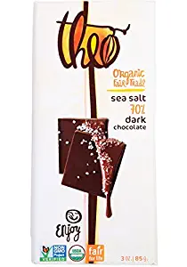 Theo Chocolate, Sea Salt Dark Chocolate Bar, 70% Organic Cacao, 3 Ounce Bar, 6 Pack