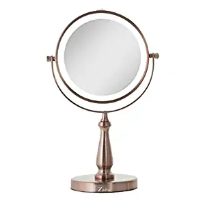 Rose Gold Zadro Next Generation Two-Sided LED Lighted Vanity Swivel Mirror with 1X & 8X magnification