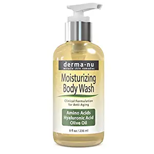 Moisturizing Body Wash By Derma-nu - Hydrating Foaming Wash Enriched with Amino Acids, Hyaluronic Acid, Olive Oil - 8oz