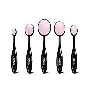 BEZOX Silicone Makeup Brush, Set of 5pcs Oval Makeup Brushes, Cream/Cosmetics/Foundation Application Tools - W/Makeup Brushes Acrylic Holder