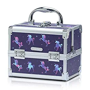 Joligrace Makeup Train Case for Girls Cosmetic Box Jewelry Organizer Storage Trays with Mirror (Unicorn)