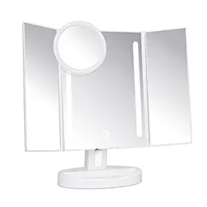 KEDSUM LED Lighted Makeup Mirror, Travel Vanity Mirror with Lights, Lighted Tabletop Mirror with Detachable 5X Magnification Spot Mirror, 180°Adjustable Touch Screen,Batteries or USB Charging