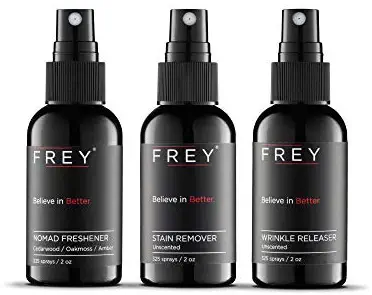 FREY Wrinkle Release + Stain Spray + Fabric Freshener Spray (Travel Essentials Kit) (Cedarwood)