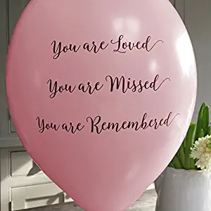 ANGEL & DOVE 25 Pale Pink 'You are Loved, Missed, Remembered' Biodegradable Funeral Remembrance Balloons - for Memory Table, Memorial, Condolence, Anniversary