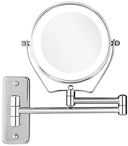 Homdox Magnifying Makeup Mirror Wall Mount LED Lighted Cosmetic Vanity Mirror for Bathroom Two Sided Shaving Mirror 7X Magnification 6 inch