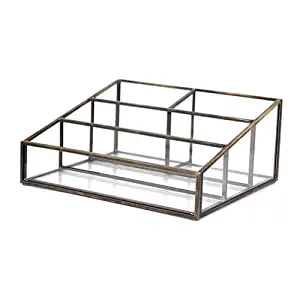 Bronze & Glass Makeup Cosmetics Organizer Tray Eyeshadow Palette Storage Holder Countertop Basket Vanity Desk Accessories