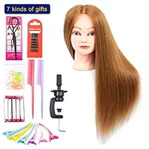 Mannequin Head with Human Hair 60% Straight Professional Bride Hairdressing Training Head with Stand Cosmetology Doll Head for Styling Braid Curl Cut Practice (26 inch Make up, 27#)