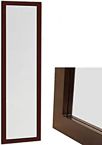 ProDecor Quality Furniture Wood Frame Over The Door Mirror -Wall Mount Full Length Mirror - Wooden Frame Dressing Wall Mirror - Size 14" x 48" - Installation Hardware and Instructions Included - Brown