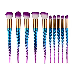 Portable makeup brush 10pcs Spiral Unicorn Makeup Brush(purple Hair) For Household/Travel/Professional Makeup (Color : Blue Gradient)