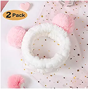 Karlyne 2 Pack Headbands for Washing Face Women Makeup Girls Makeup Panda Ears Hair Accessories Elastic Soft Coral Fleece Hair Band