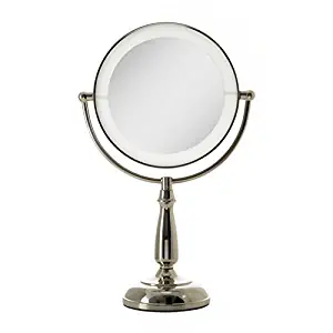 Zadro Ultra Bright Dual-Sided LED Lighted Vanity Make Up Mirror with 1X & 5X magnification in Polished Nickel Finish.