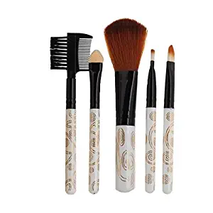 Garrelett 5Pcs Makeup Brushes Set Horse Hair Wooden Handle Cosmetic Brushes Eyebrow Eyeshadow Blush Lip Eye Brush